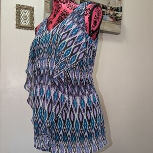 AB Studio Sleeveless Top - Blue and Purple Pattern